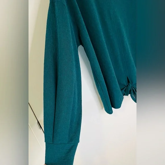 Sussan Size L Teal Green Tie Front Top Long Sleeve Blouse - Picture 11 of 15